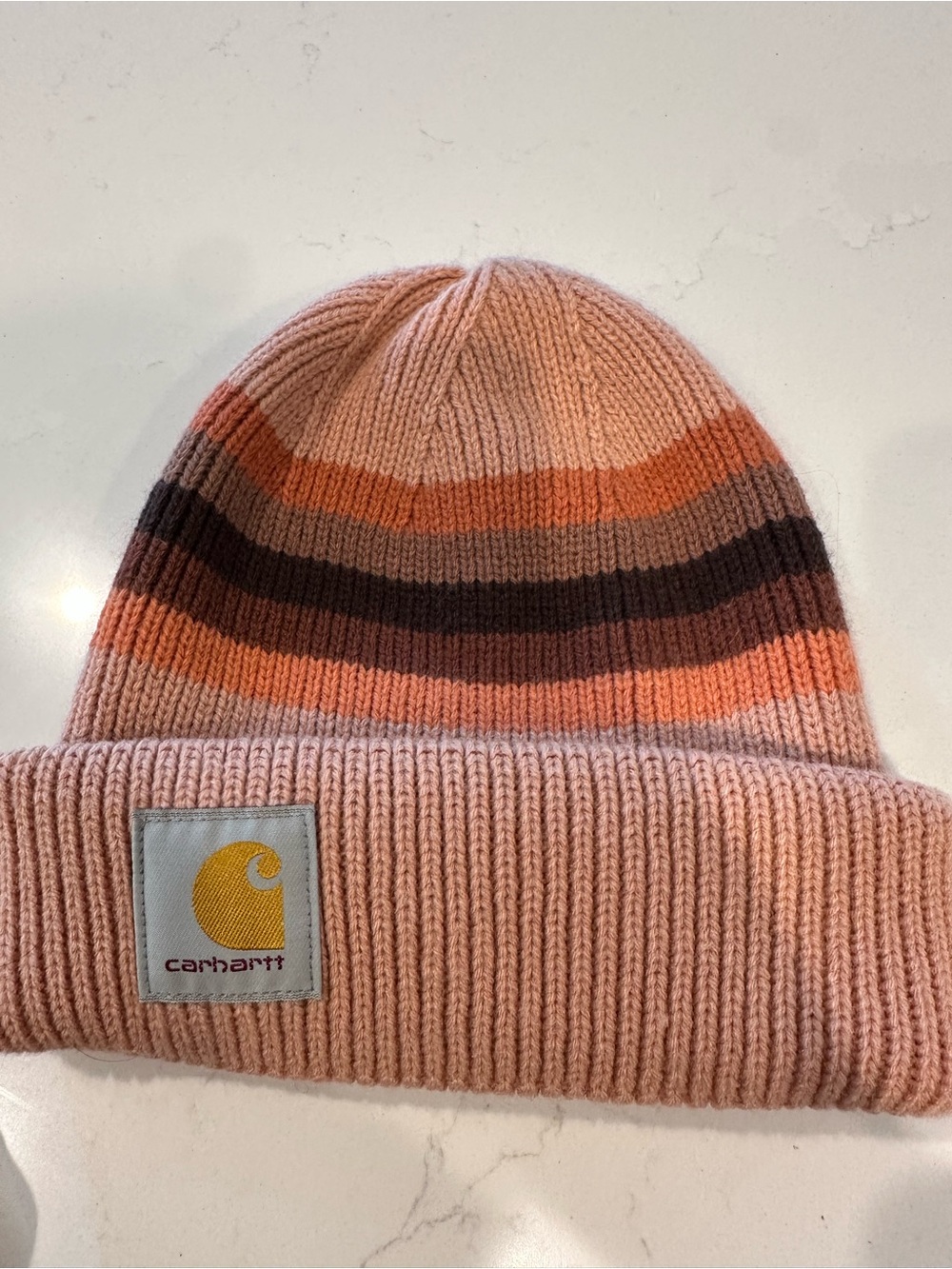 Carhartt Pink and Orange Striped Knit Beanie